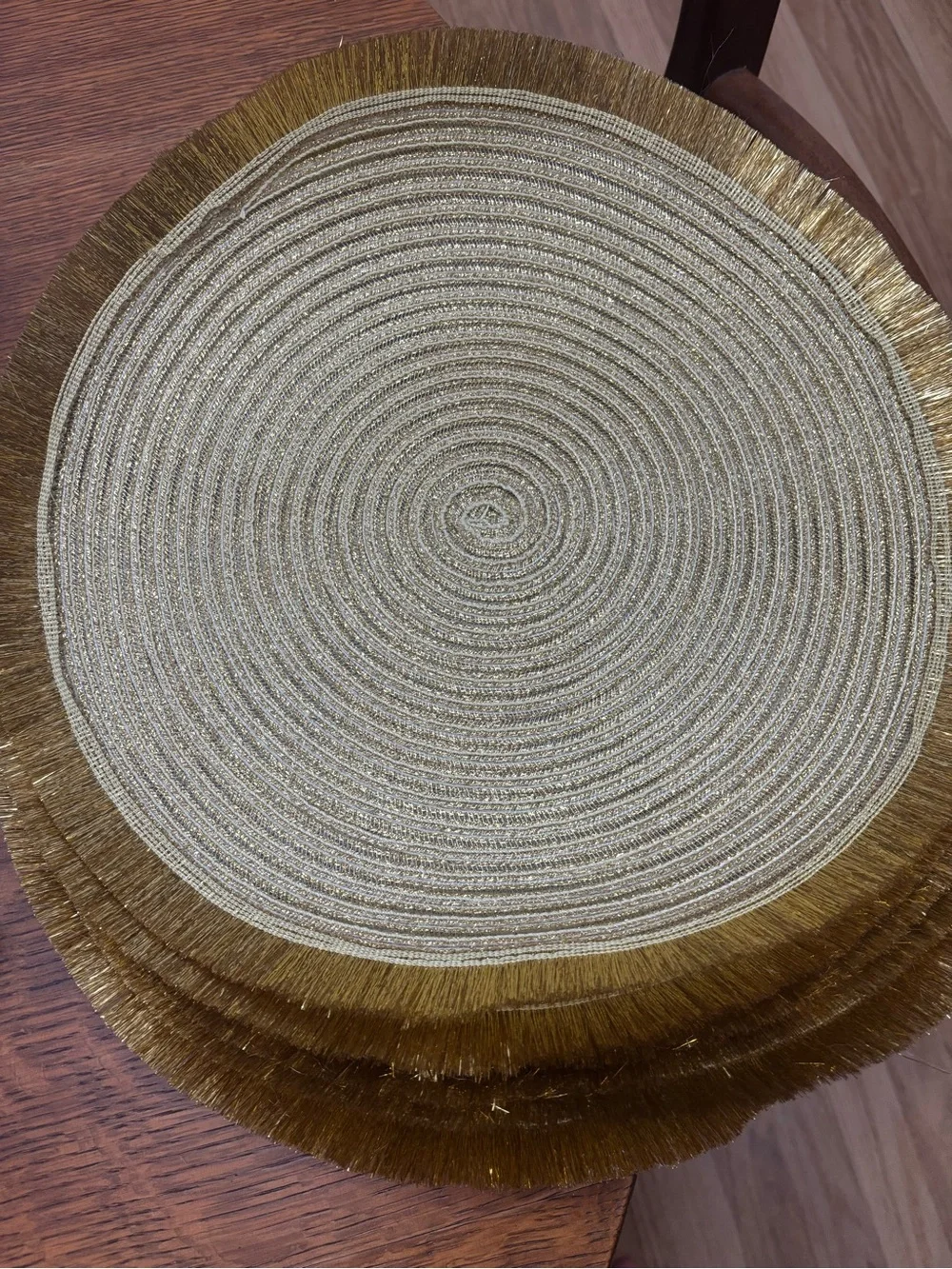 Gold and Cream Round Fringe Placemat Set - Elegant Table Linens